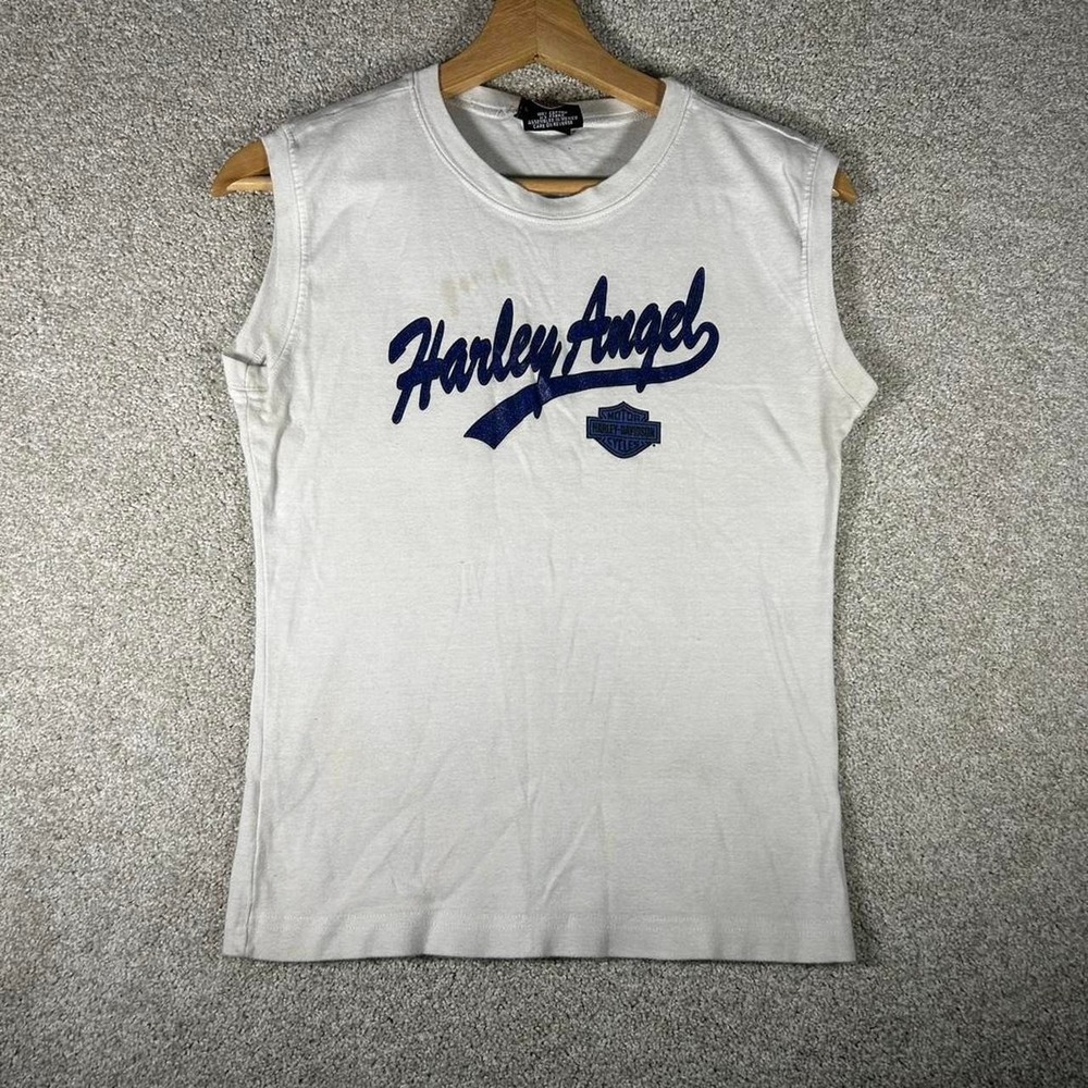 Y2K women's Harley Davidson Harley angel glitter print biker babydoll tank Large